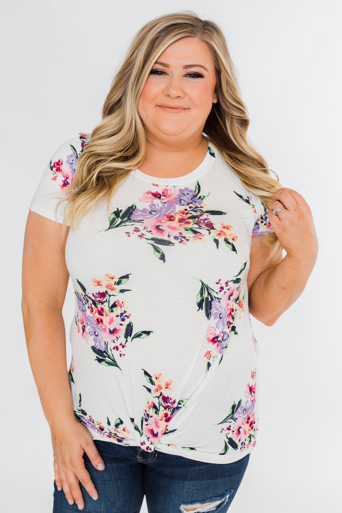 Take Your Time Floral Knot Top- White