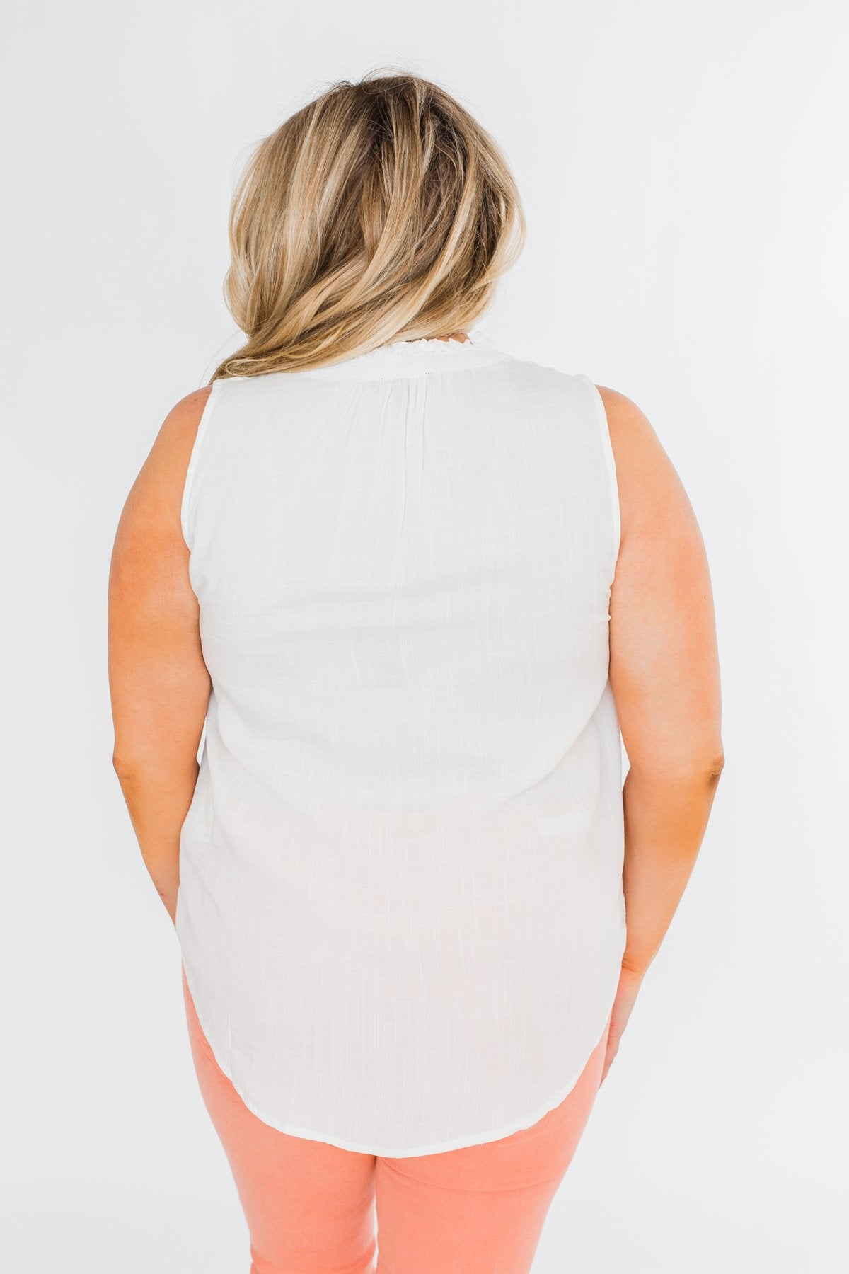Larger Than Life Neck Tie Tank Top- Ivory