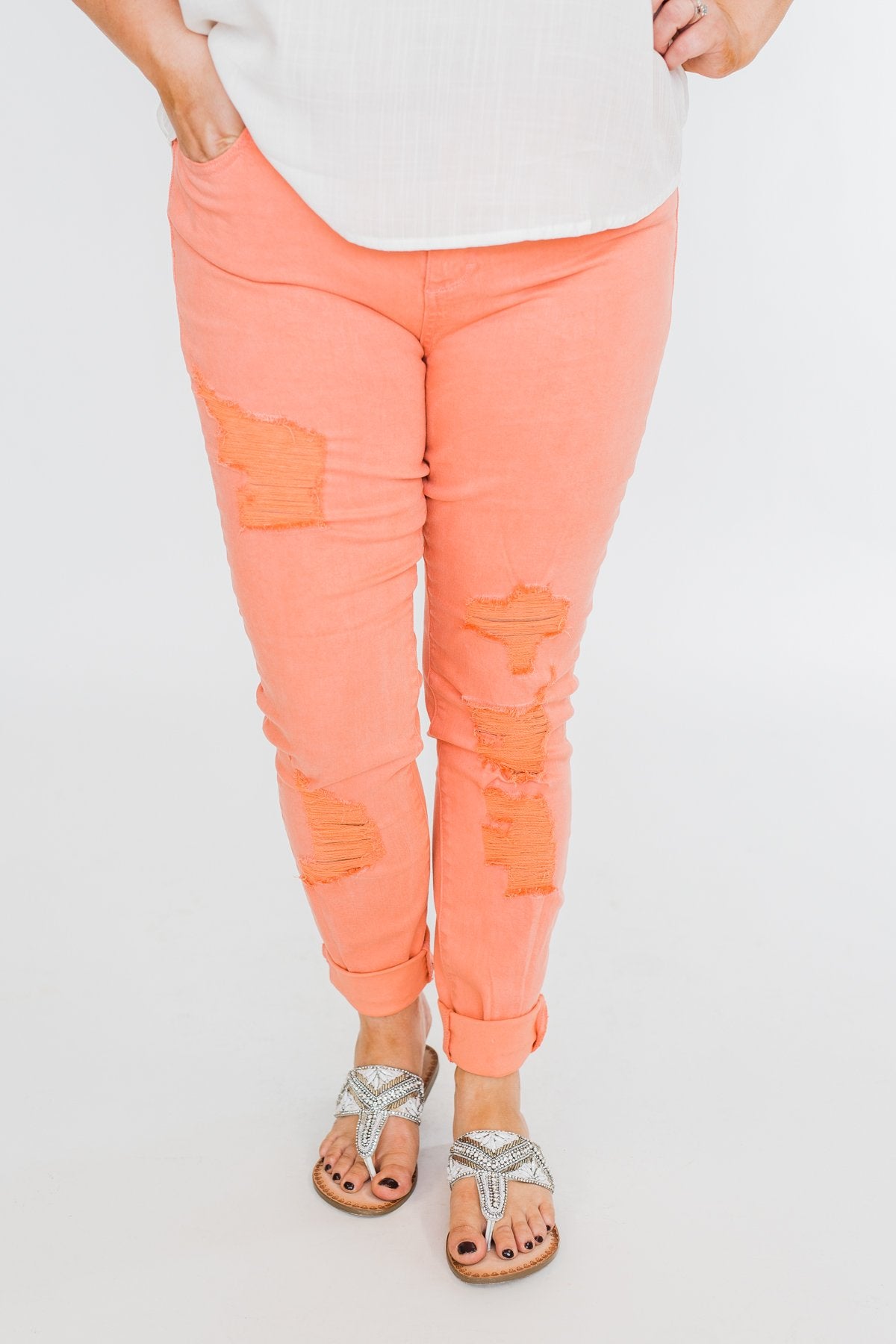Cello Distressed Colored Skinny Jeans- Peach