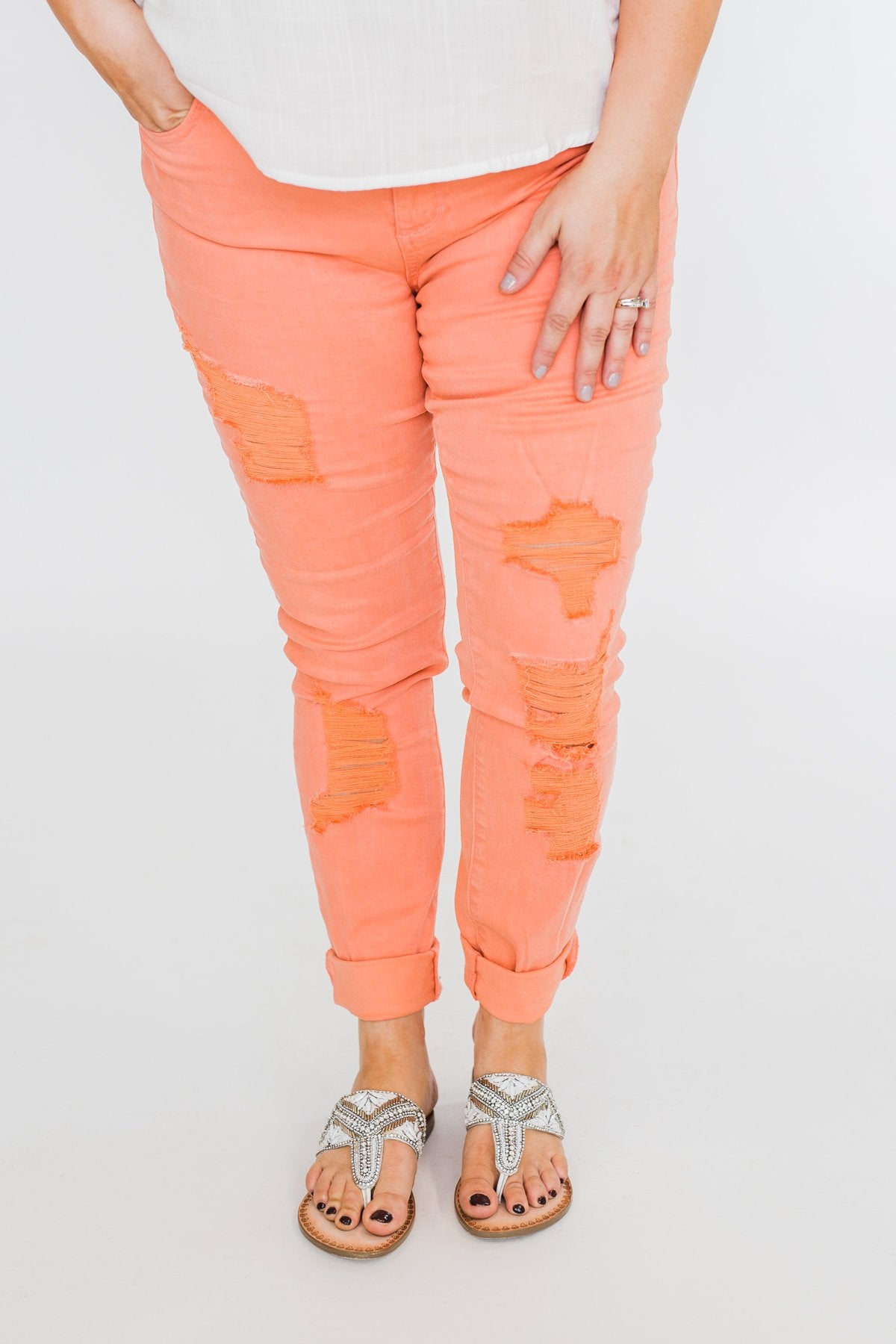 Cello Distressed Colored Skinny Jeans- Peach