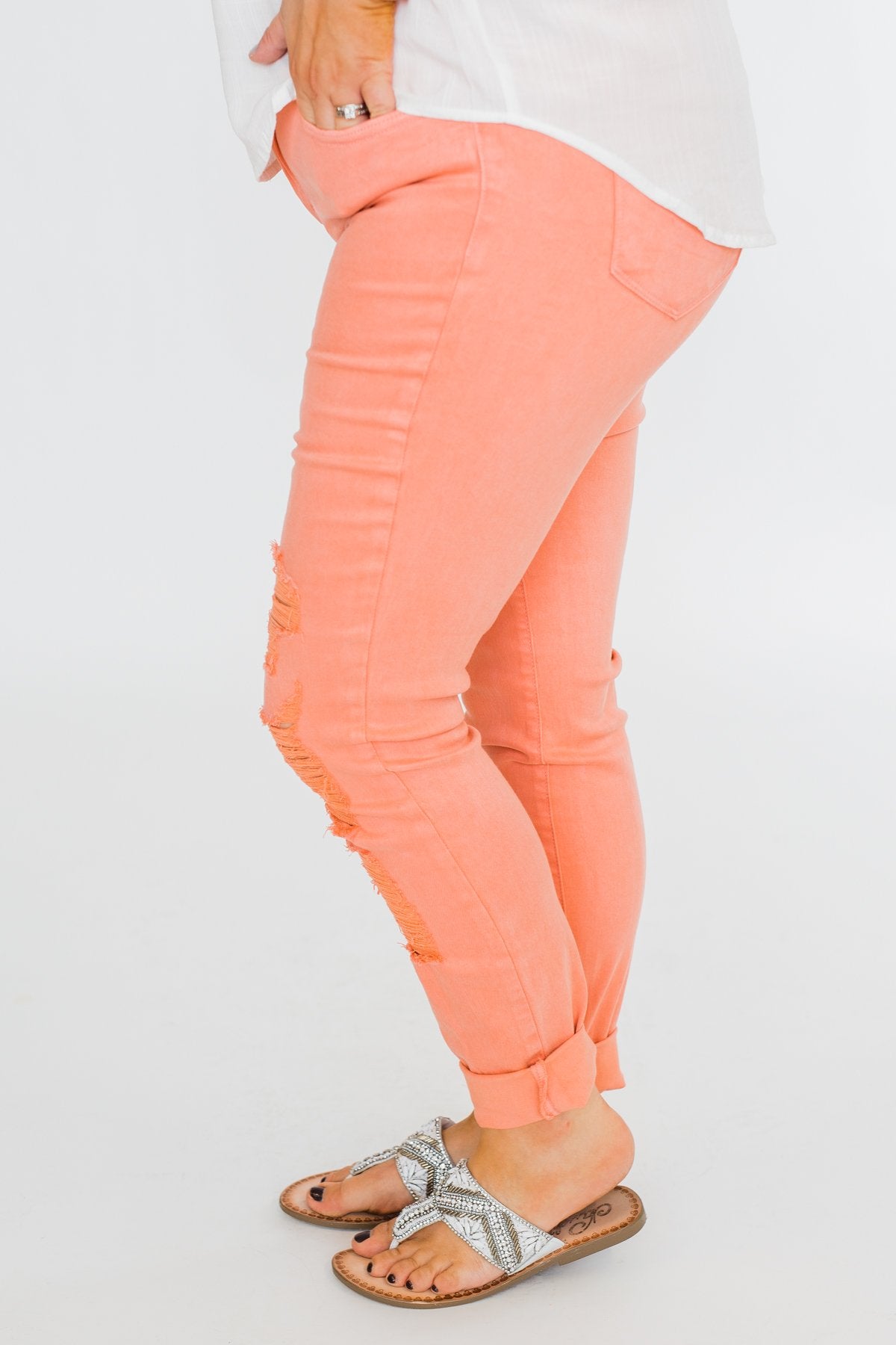 Cello Distressed Colored Skinny Jeans- Peach