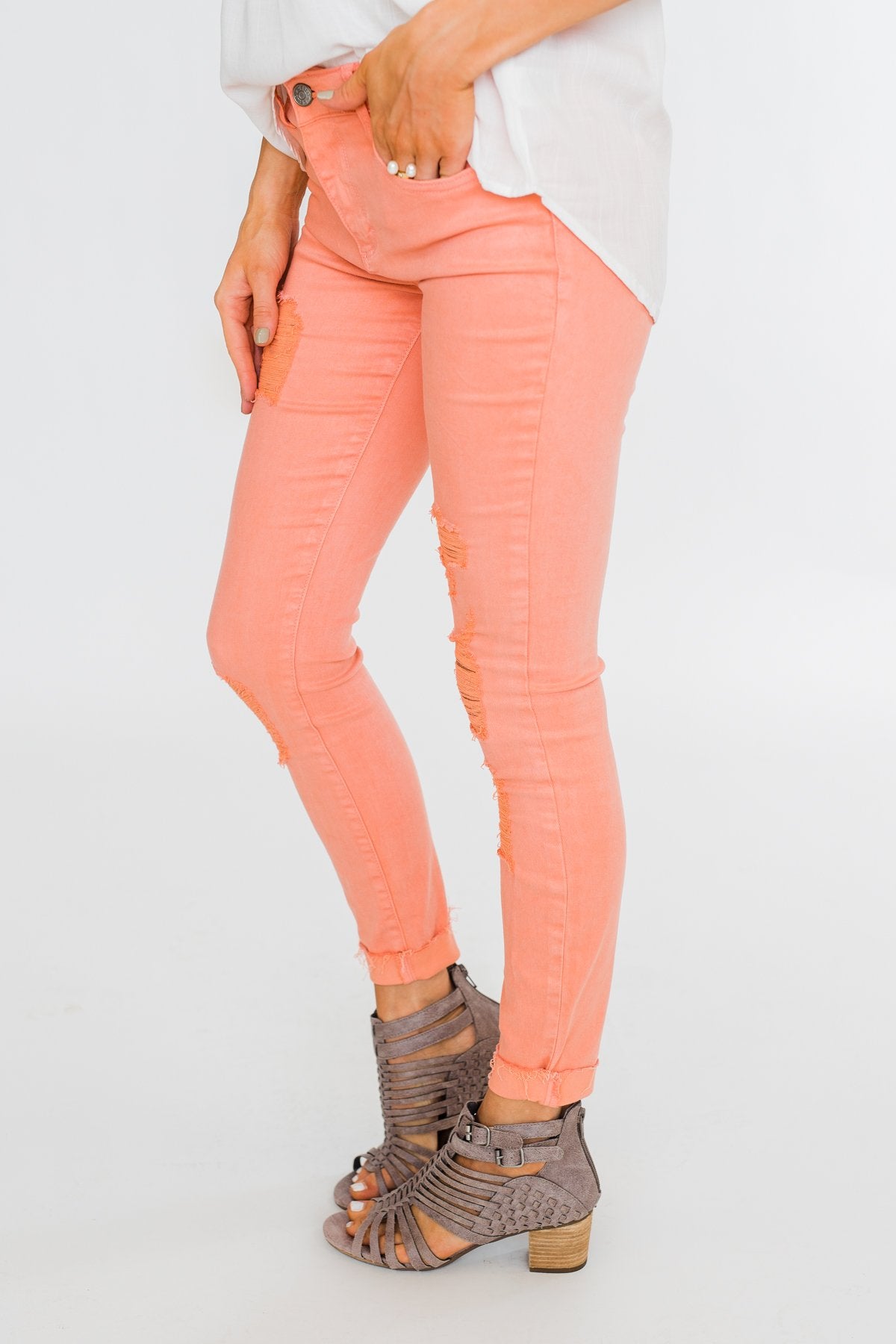 Cello Distressed Colored Skinny Jeans- Peach