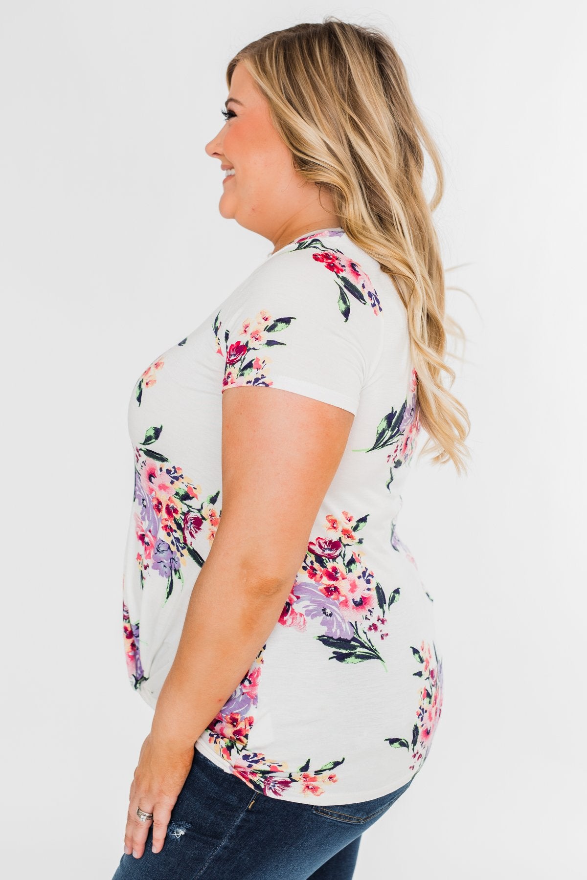 Take Your Time Floral Knot Top- White