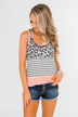 Leopard & Stripes Color Block Tank Top- Peach