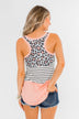 Leopard & Stripes Color Block Tank Top- Peach