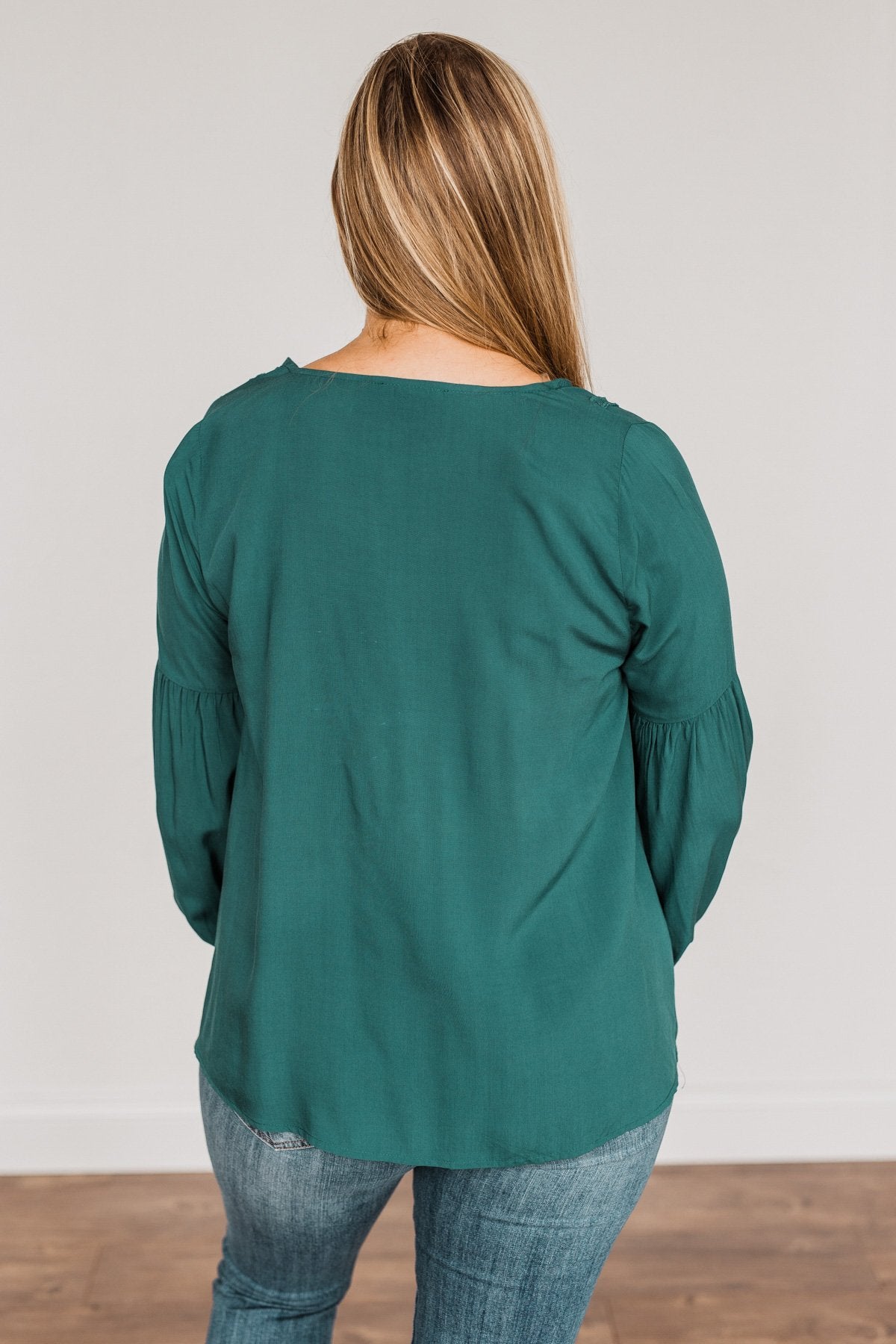 Thoughtful Moments V-Neck Blouse- Dark Teal