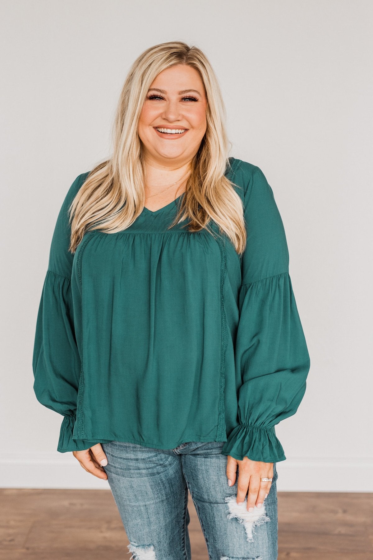 Thoughtful Moments V-Neck Blouse- Dark Teal