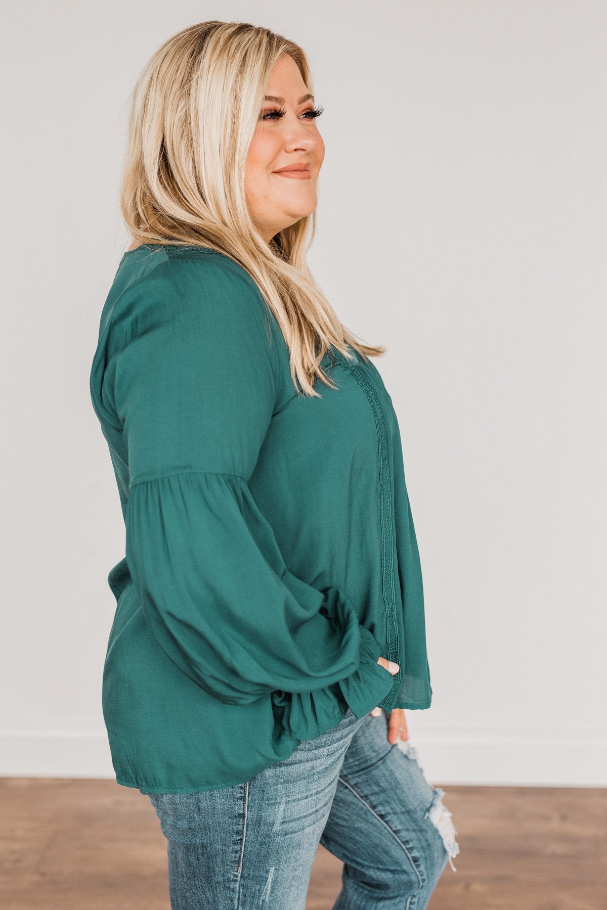 Thoughtful Moments V-Neck Blouse- Dark Teal