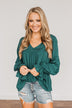 Thoughtful Moments V-Neck Blouse- Dark Teal