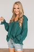 Thoughtful Moments V-Neck Blouse- Dark Teal