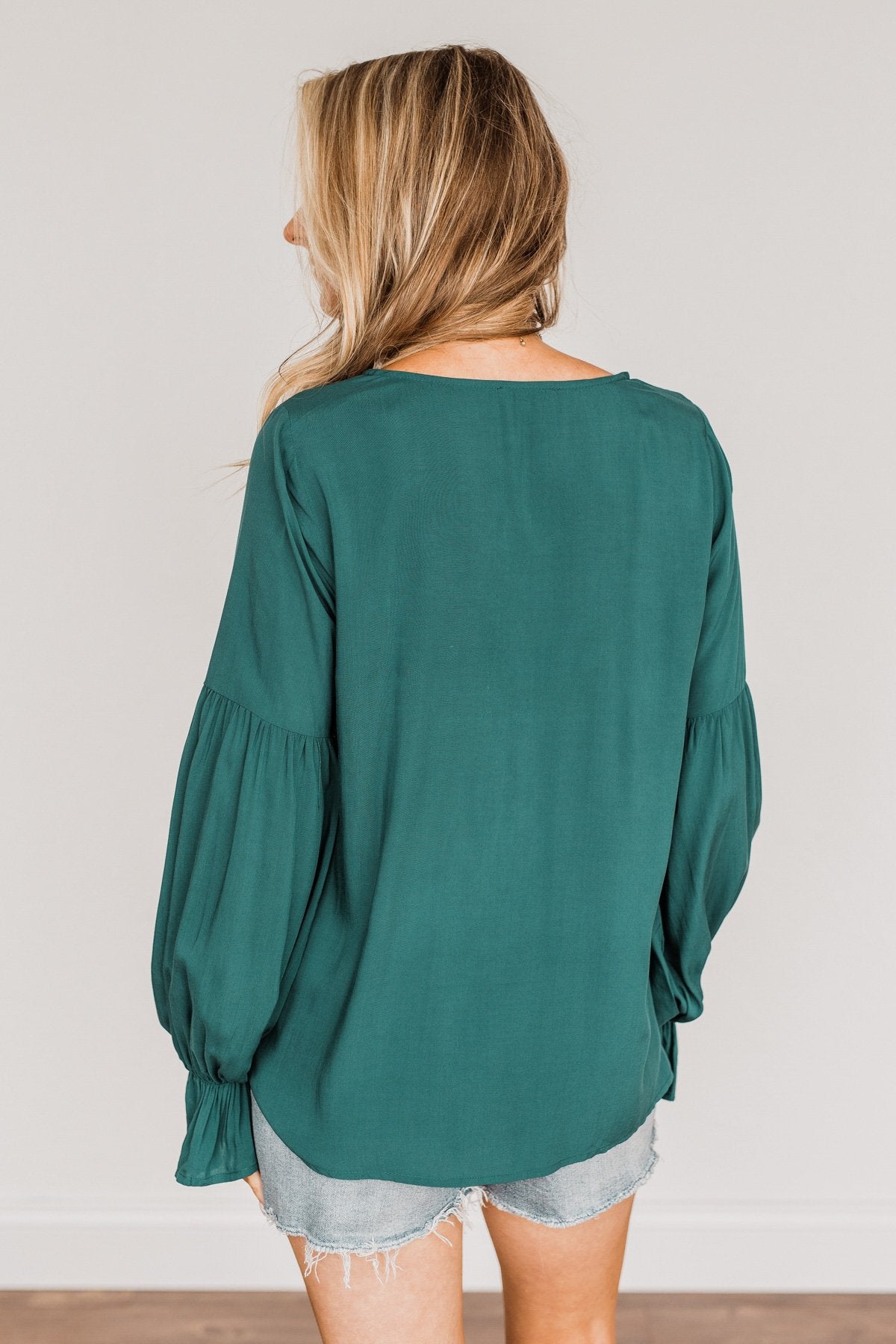 Thoughtful Moments V-Neck Blouse- Dark Teal