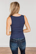 Uplifting Spirits Button Henley Tank Top- Navy