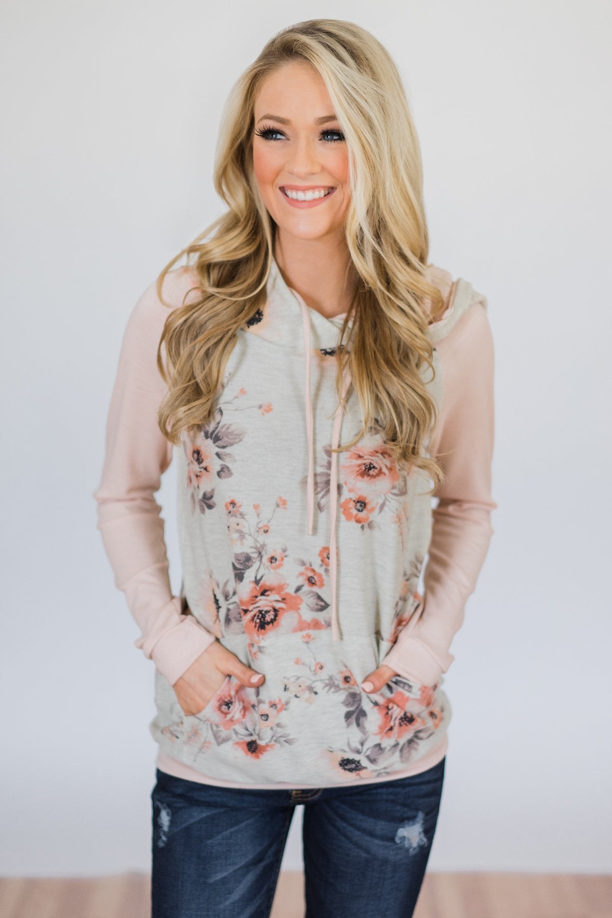 Dusty Coral Hoodie- Blush & Cream