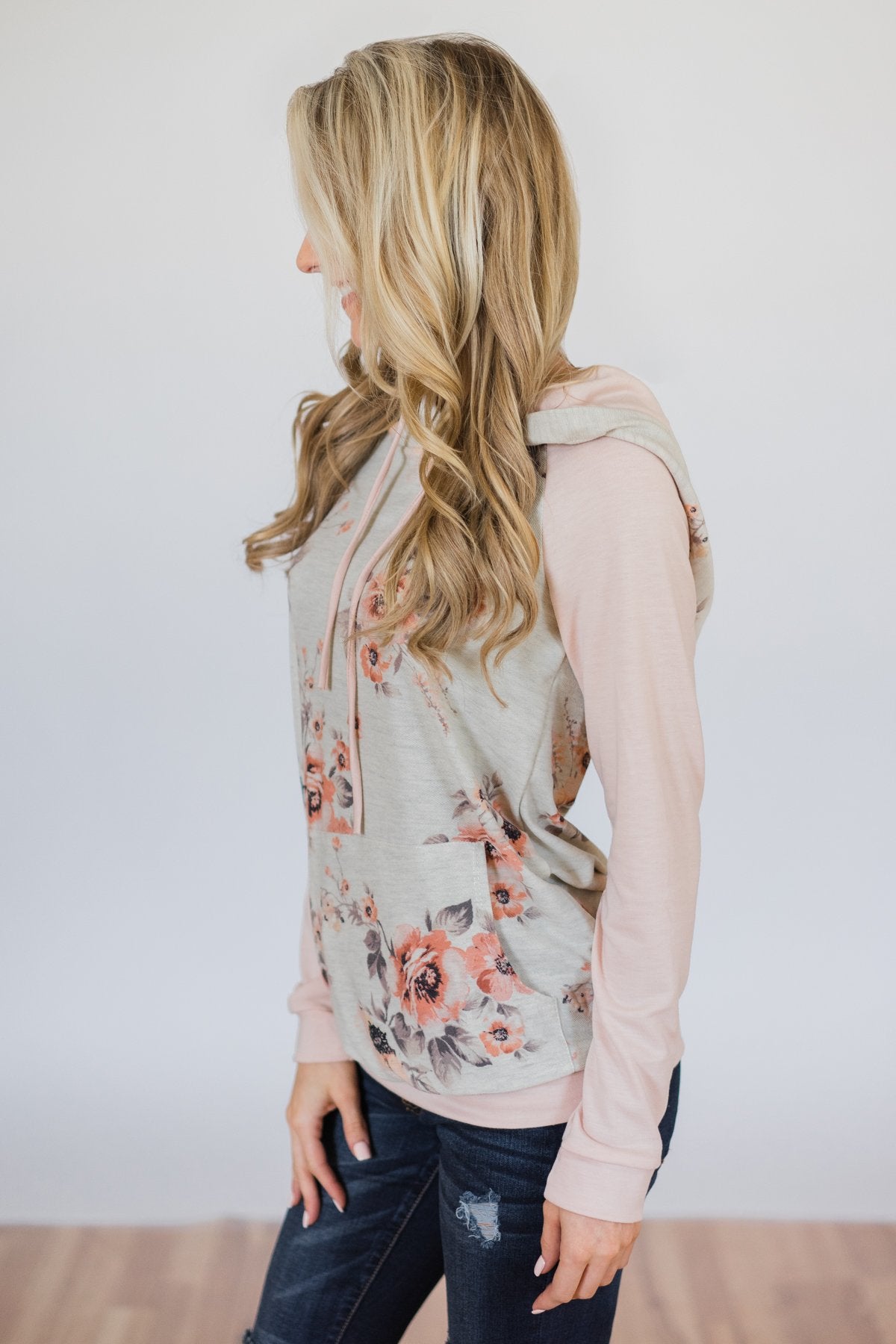 Dusty Coral Hoodie- Blush & Cream