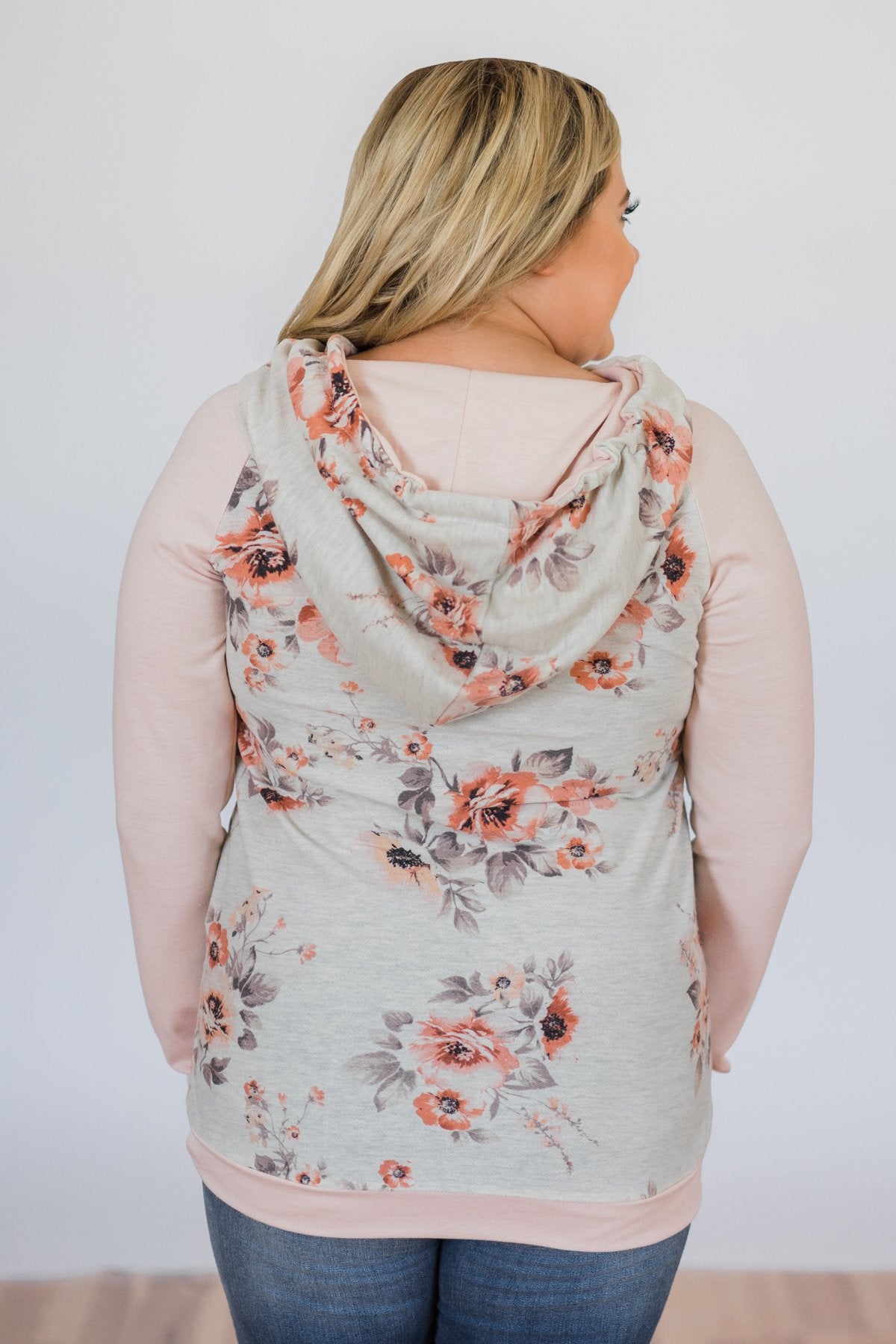 Dusty Coral Hoodie- Blush & Cream