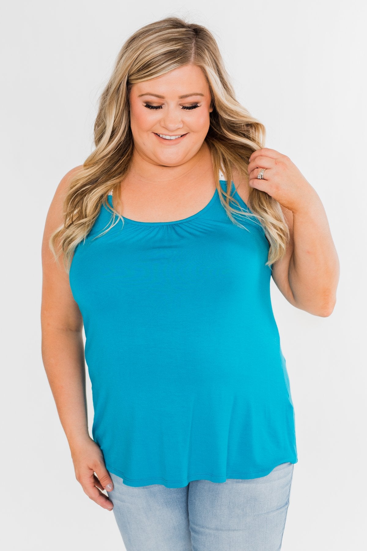 Crochet Strap Tank Top- Blue