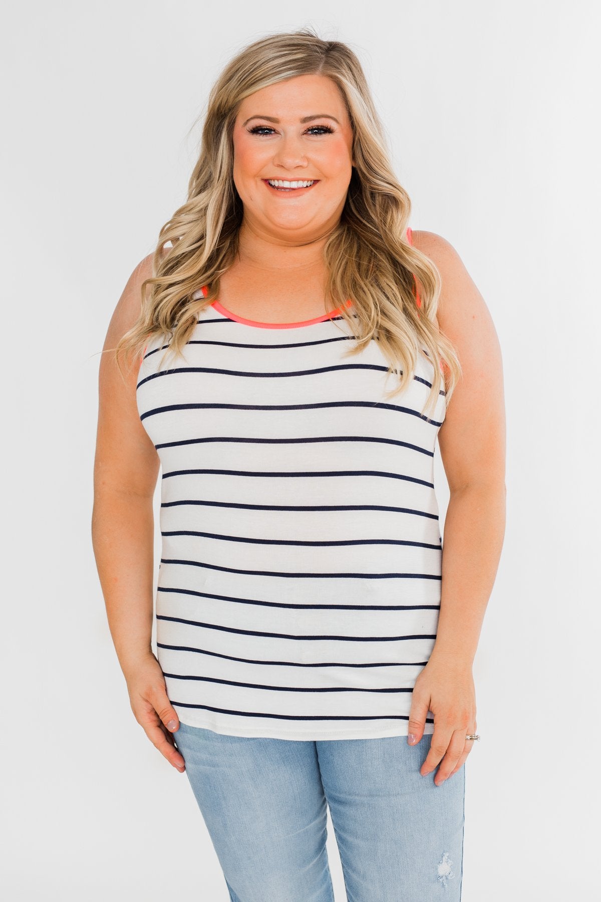 Only For Tonight Striped Tank Top- Navy & Pink