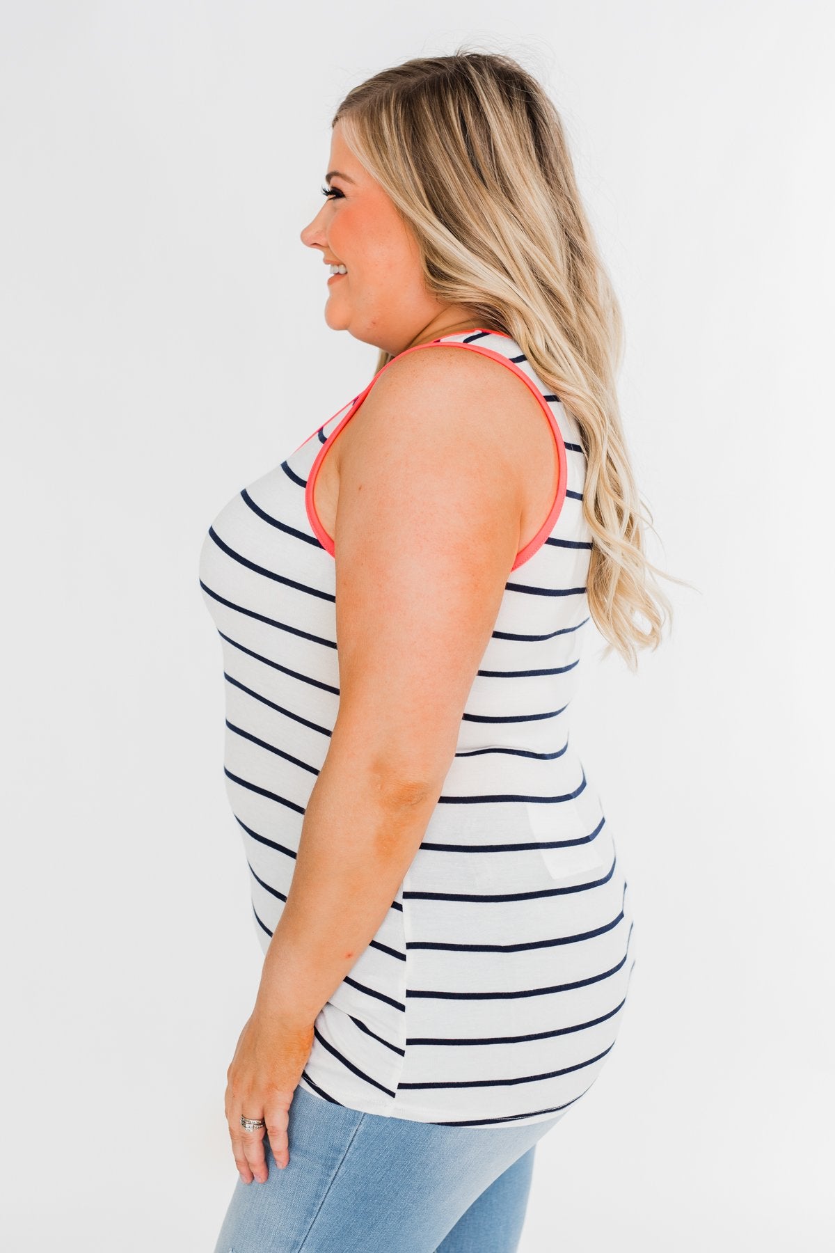 Only For Tonight Striped Tank Top- Navy & Pink