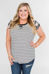 Short Sleeve Camo & Stripes Top- Pink Camo & Ivory