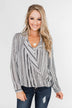 When You're Around Long Sleeve Striped Top- Charcoal & Ivory