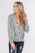 When You're Around Long Sleeve Striped Top- Charcoal & Ivory