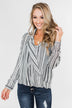 When You're Around Long Sleeve Striped Top- Charcoal & Ivory