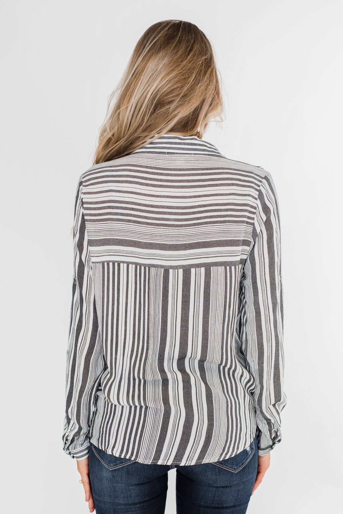 When You're Around Long Sleeve Striped Top- Charcoal & Ivory