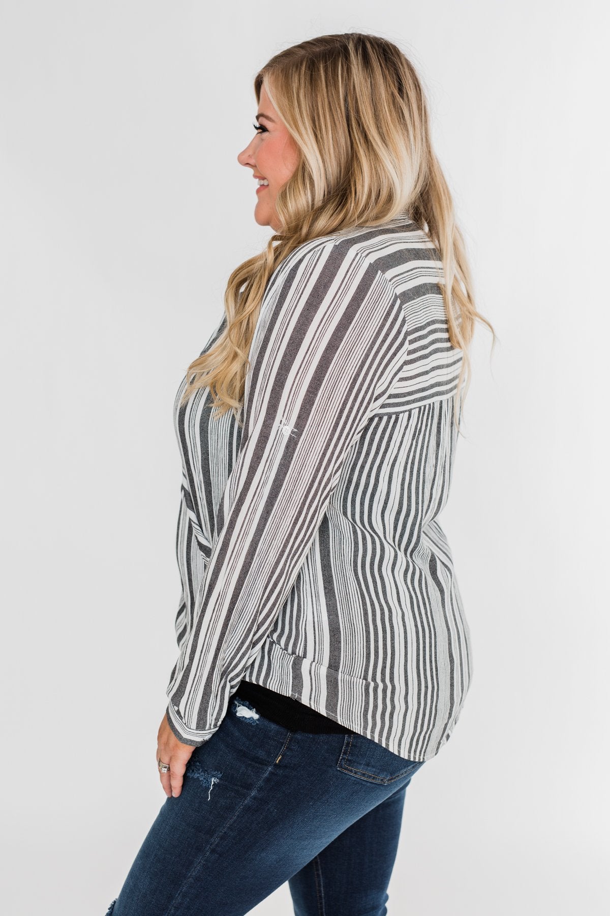 When You're Around Long Sleeve Striped Top- Charcoal & Ivory