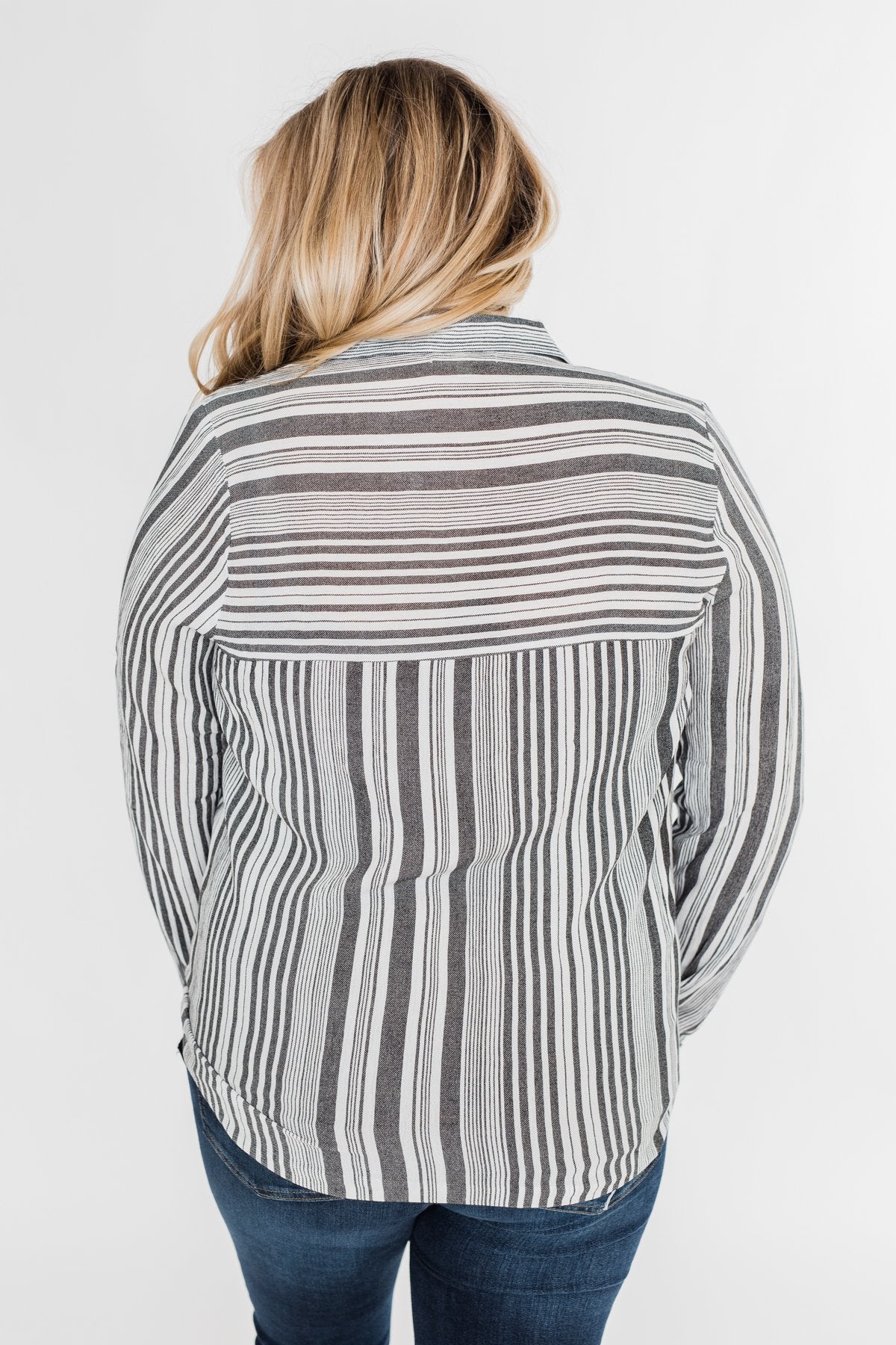 When You're Around Long Sleeve Striped Top- Charcoal & Ivory