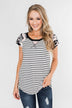 Short Sleeve Camo & Stripes Top- Pink Camo & Ivory
