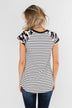 Short Sleeve Camo & Stripes Top- Pink Camo & Ivory
