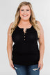 5-Button Henley Tank Top- Black