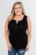 5-Button Henley Tank Top- Black
