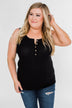 5-Button Henley Tank Top- Black