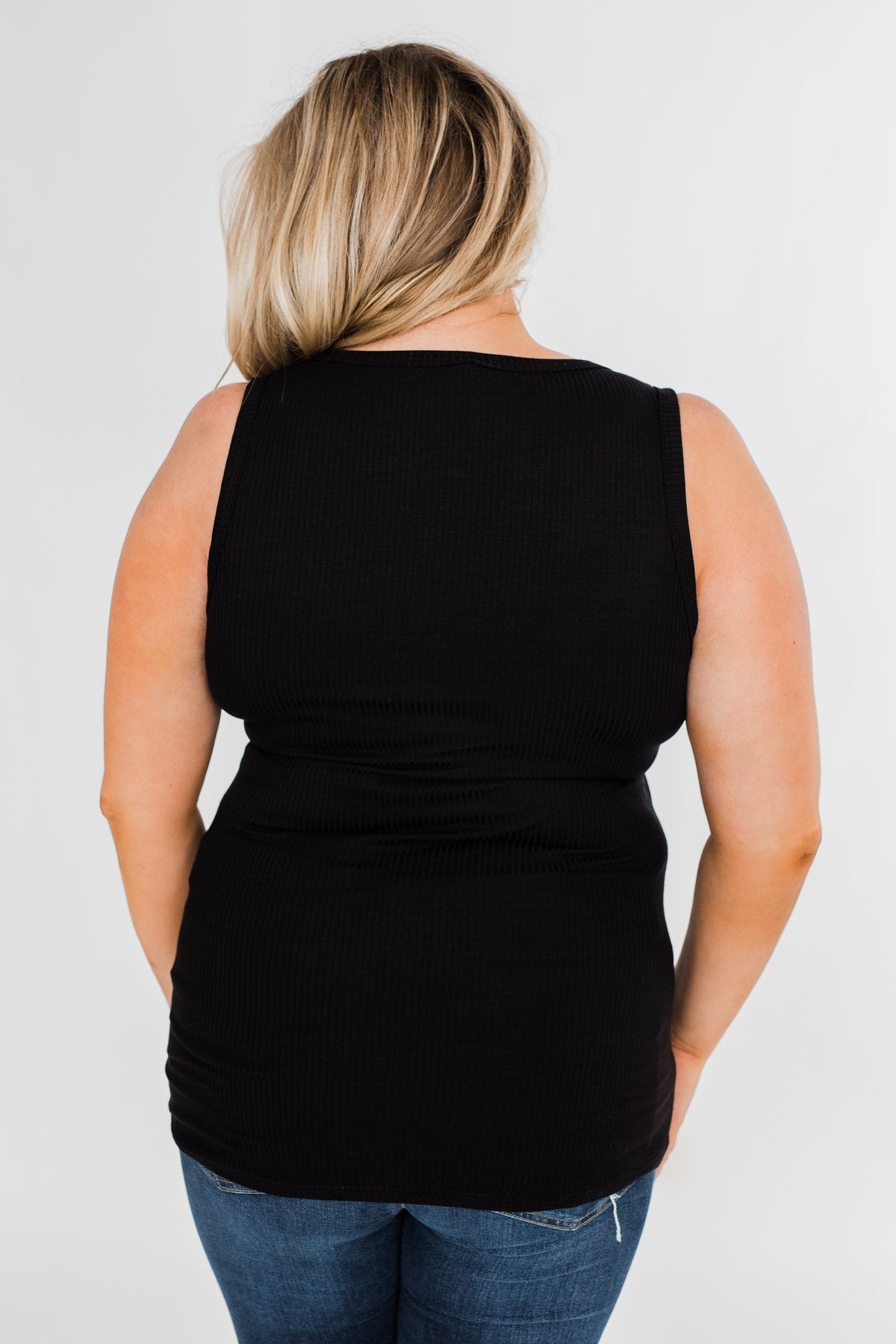 5-Button Henley Tank Top- Black