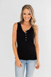 5-Button Henley Tank Top- Black