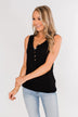5-Button Henley Tank Top- Black