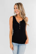 5-Button Henley Tank Top- Black