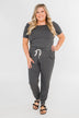 Living My Life Drawstring Jogger Jumpsuit- Charcoal