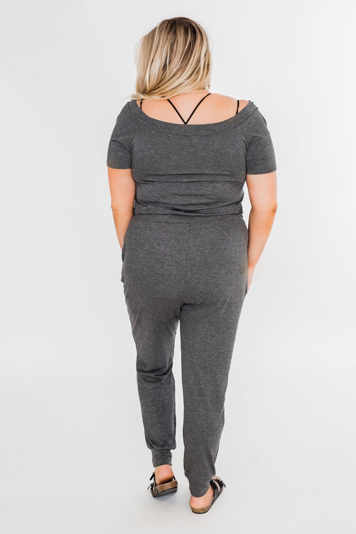 Living My Life Drawstring Jogger Jumpsuit- Charcoal