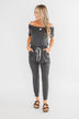 Living My Life Drawstring Jogger Jumpsuit- Charcoal