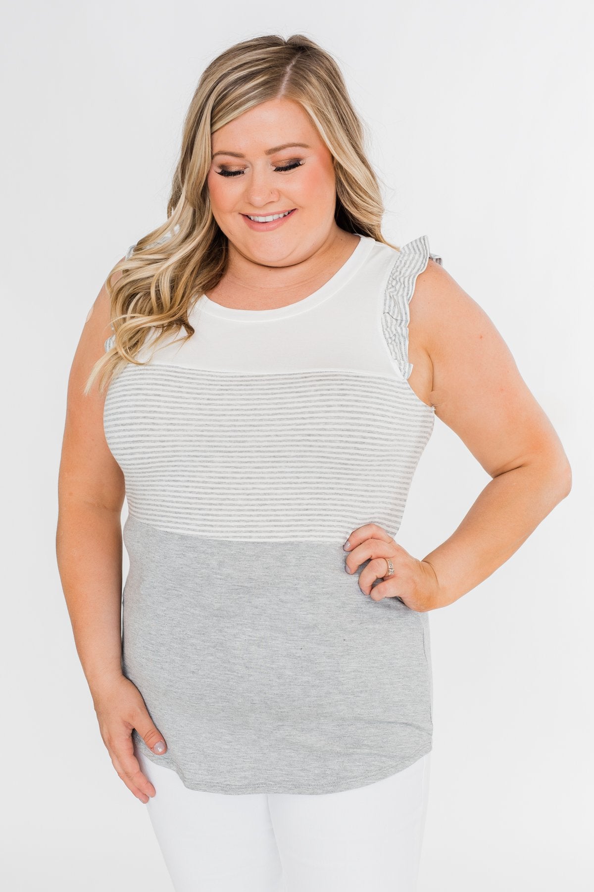 The Sweetest Thing Color Block Tank Top- Grey