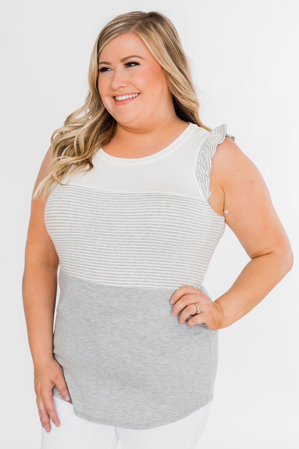 The Sweetest Thing Color Block Tank Top- Grey