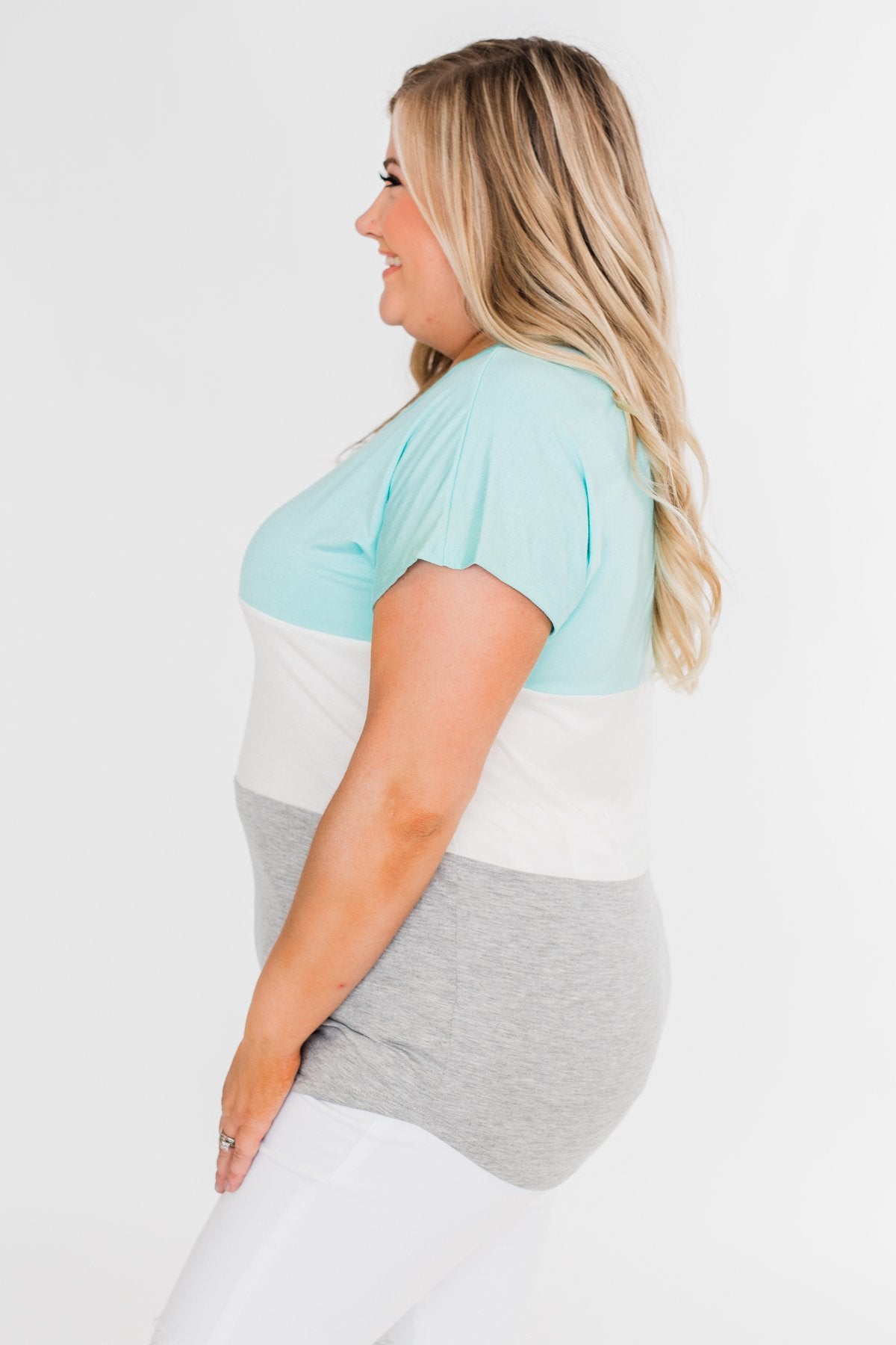 Right Here Criss Cross Color Block Top- Aqua