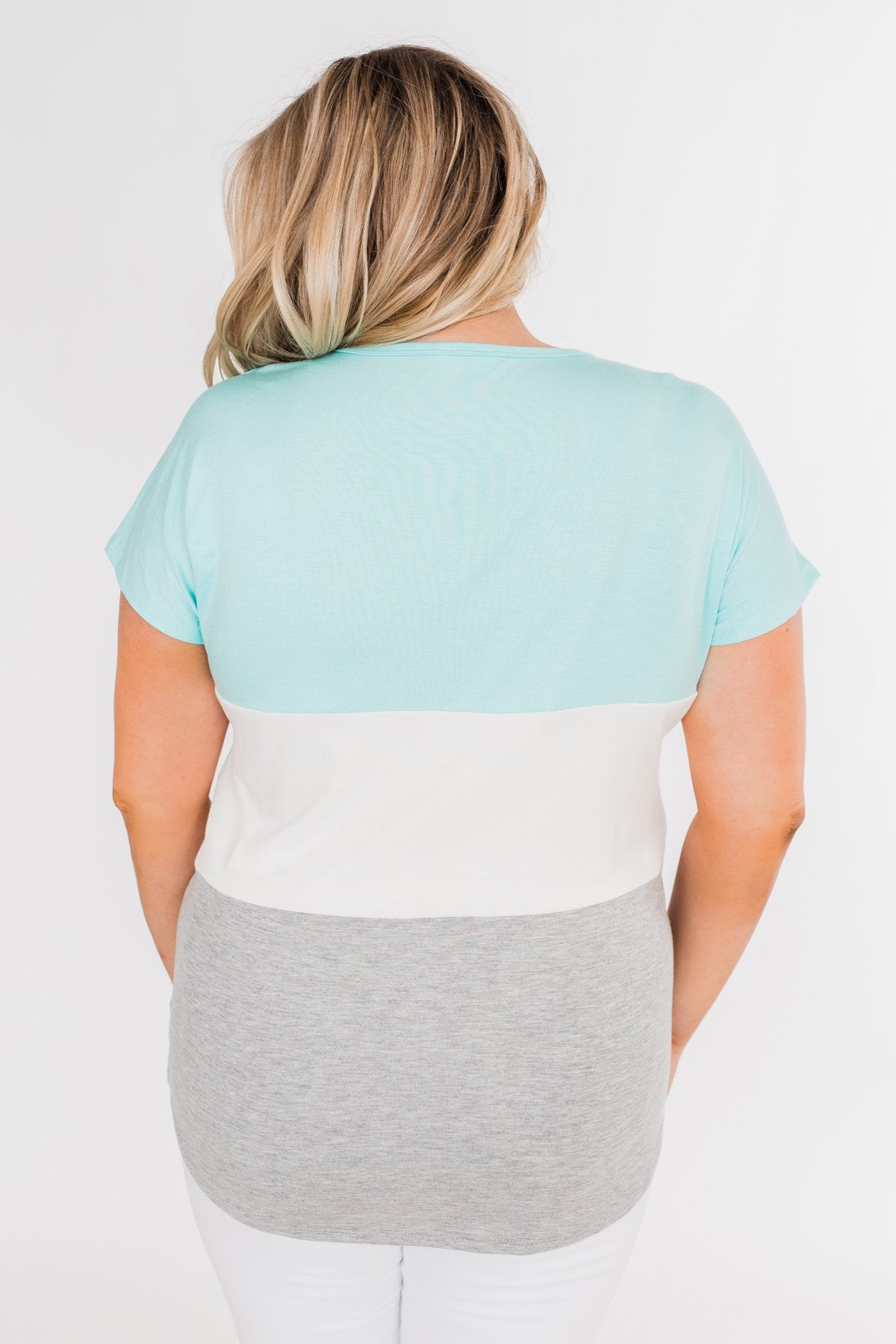 Right Here Criss Cross Color Block Top- Aqua