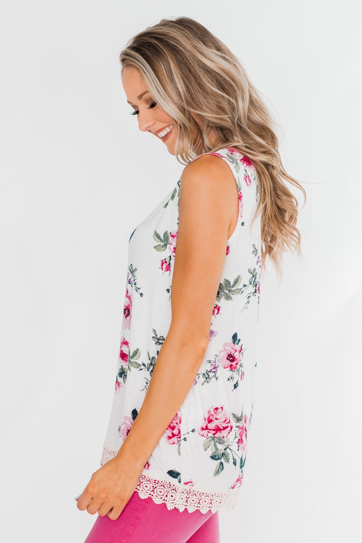Baby It's You Floral Lace Tank Top- Ivory