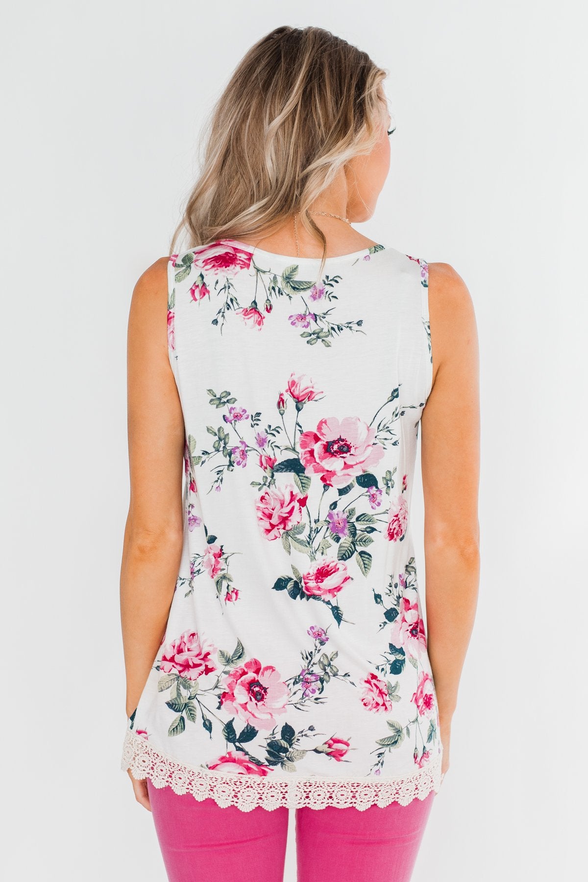 Baby It's You Floral Lace Tank Top- Ivory