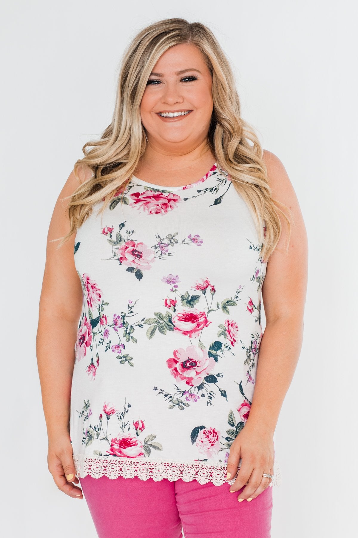 Baby It's You Floral Lace Tank Top- Ivory