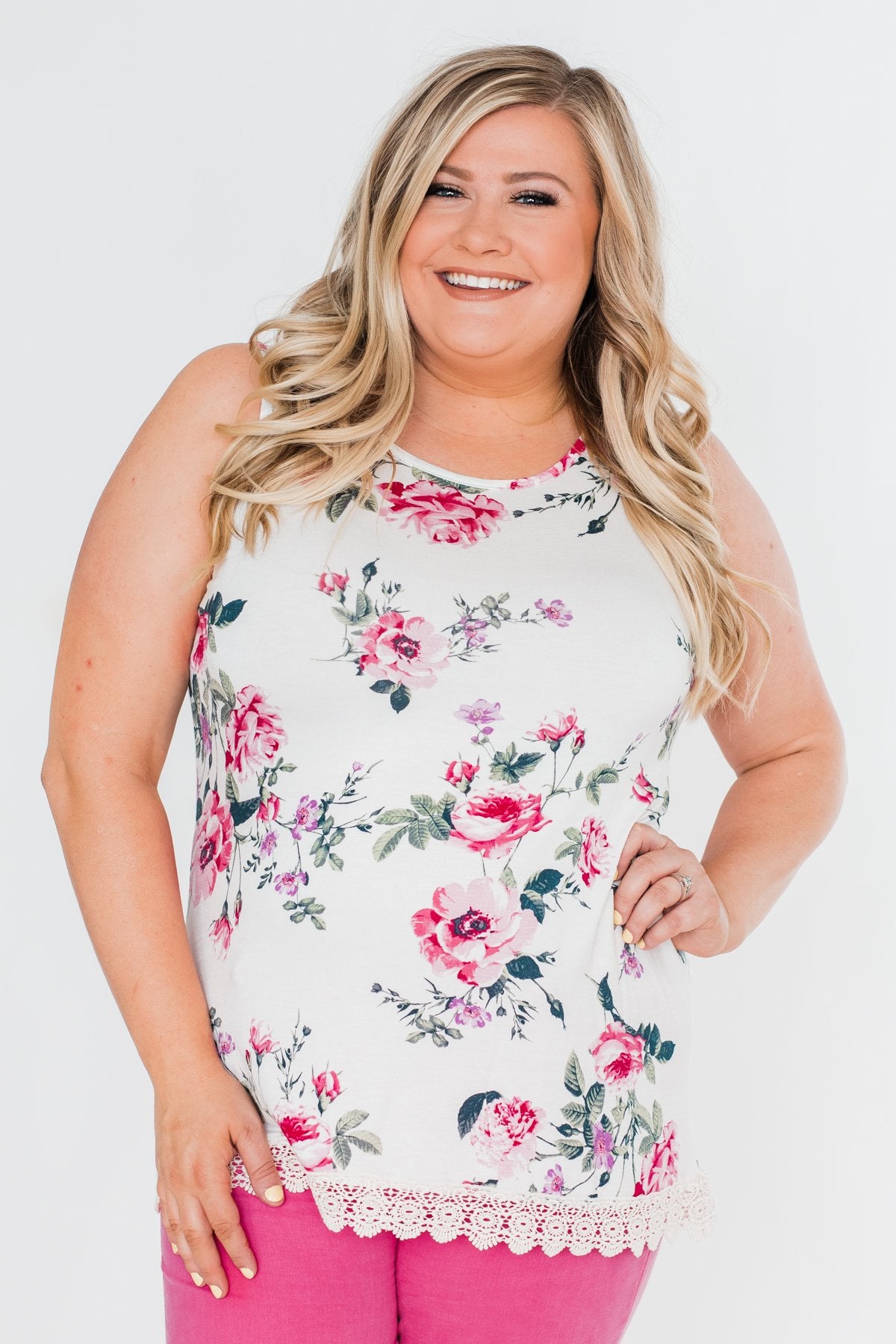 Baby It's You Floral Lace Tank Top- Ivory