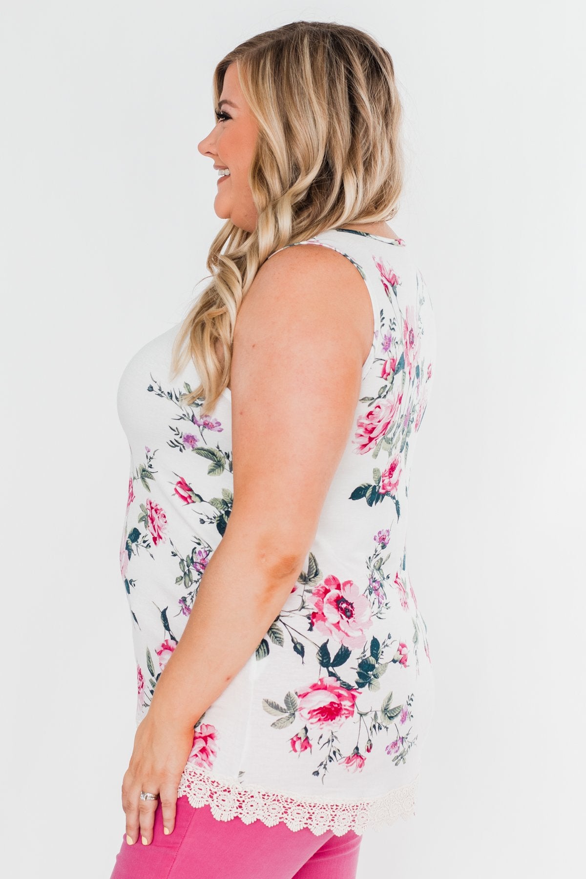 Baby It's You Floral Lace Tank Top- Ivory